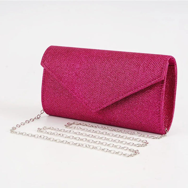 Evening clutch bag shiny pink with chain