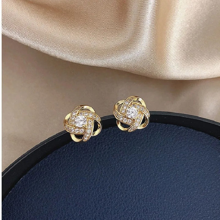 Gold Geometric Earrings with Zircons