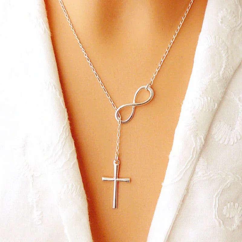 Silver Necklace with Infinity and Cross Symbolic Elegance