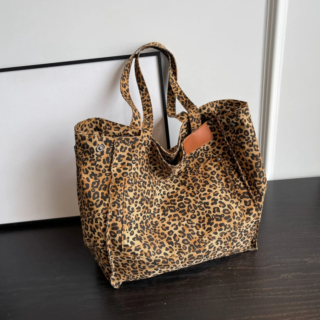 Dark Brown Trendy Retro Style Tote Bag with Spotted Pattern