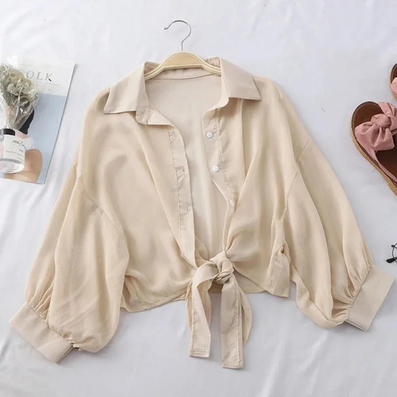 Khaki Blouse with Tie