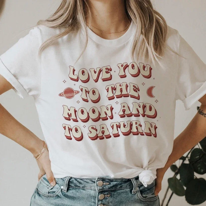 White T-shirt with Love You to the Moon Print