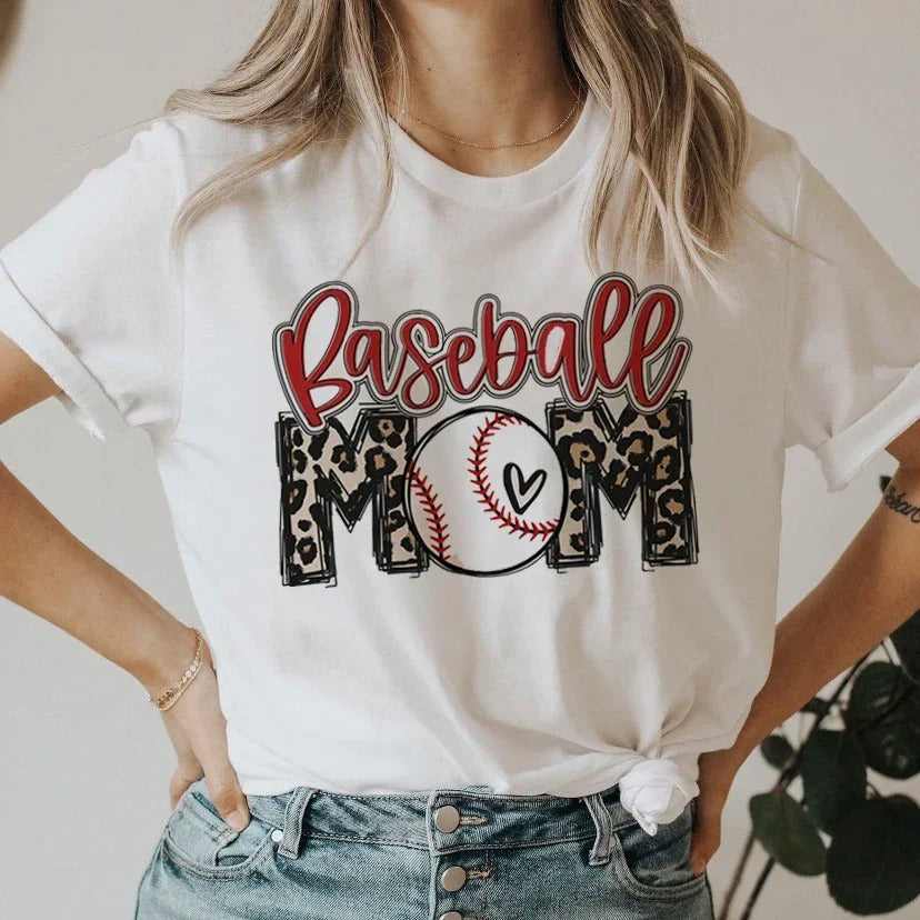 Biała Koszulka z Nadrukiem Baseball Mom