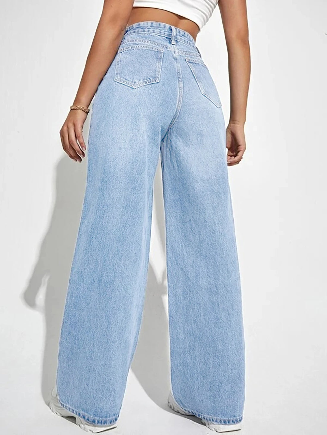 Blue High Waist Wide Leg Loose Jeans