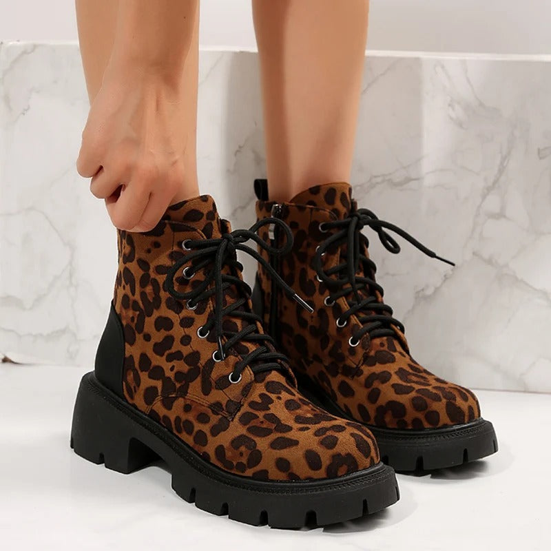 Brown leopard platform ankle boots