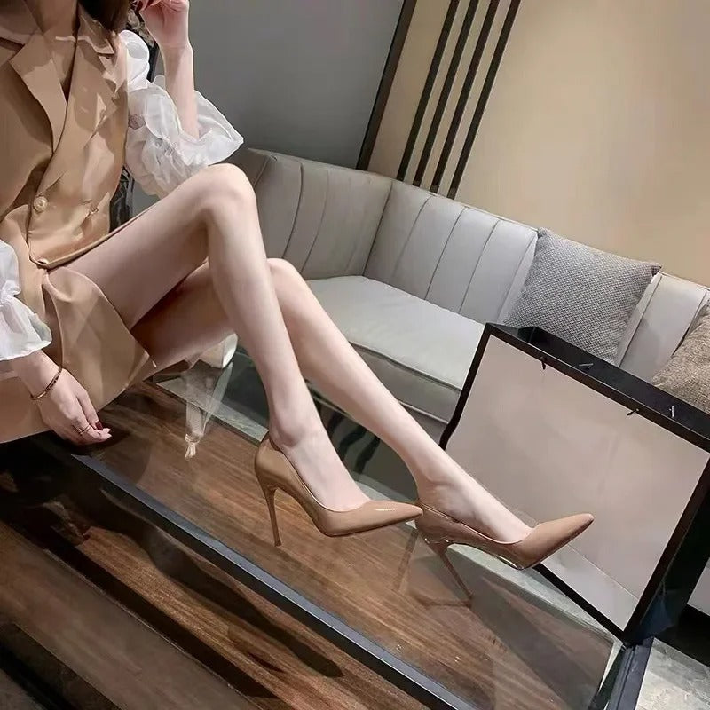 Beige Leather High Heel Open Toe Shoes