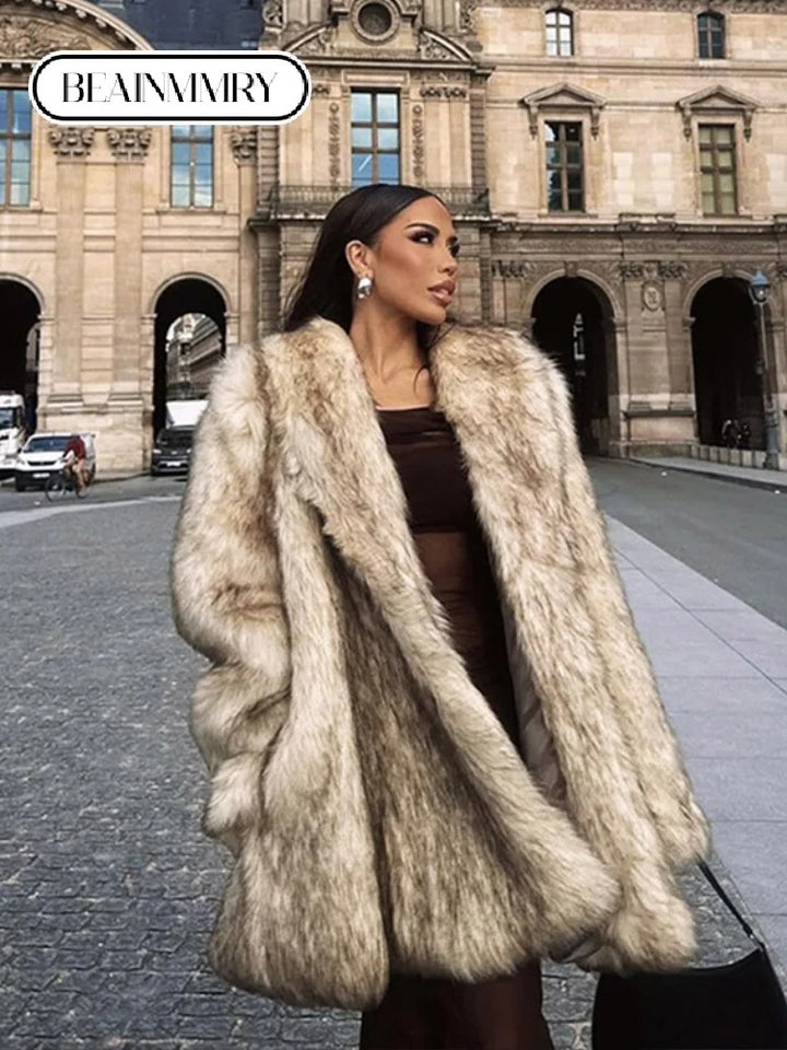 Beige Oversized Fur Coat