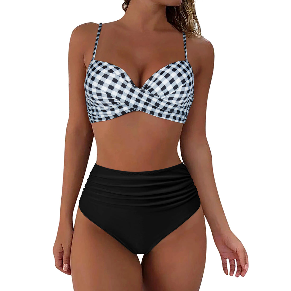 Black High Waist Grid Push-Up Bikini