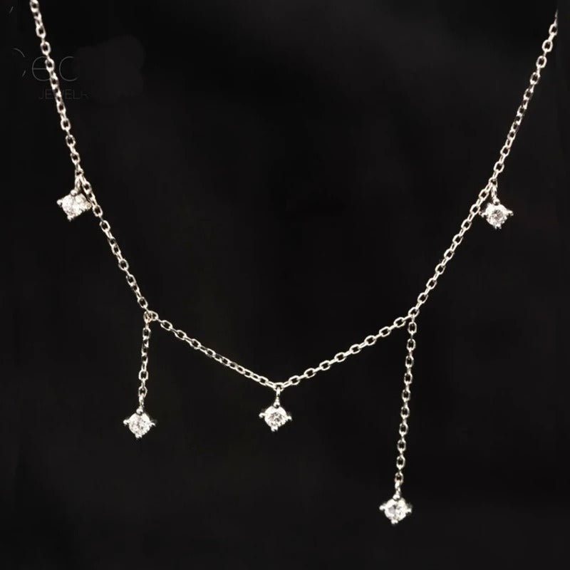 Silver Choker Necklace with Cubic Zirconia Star