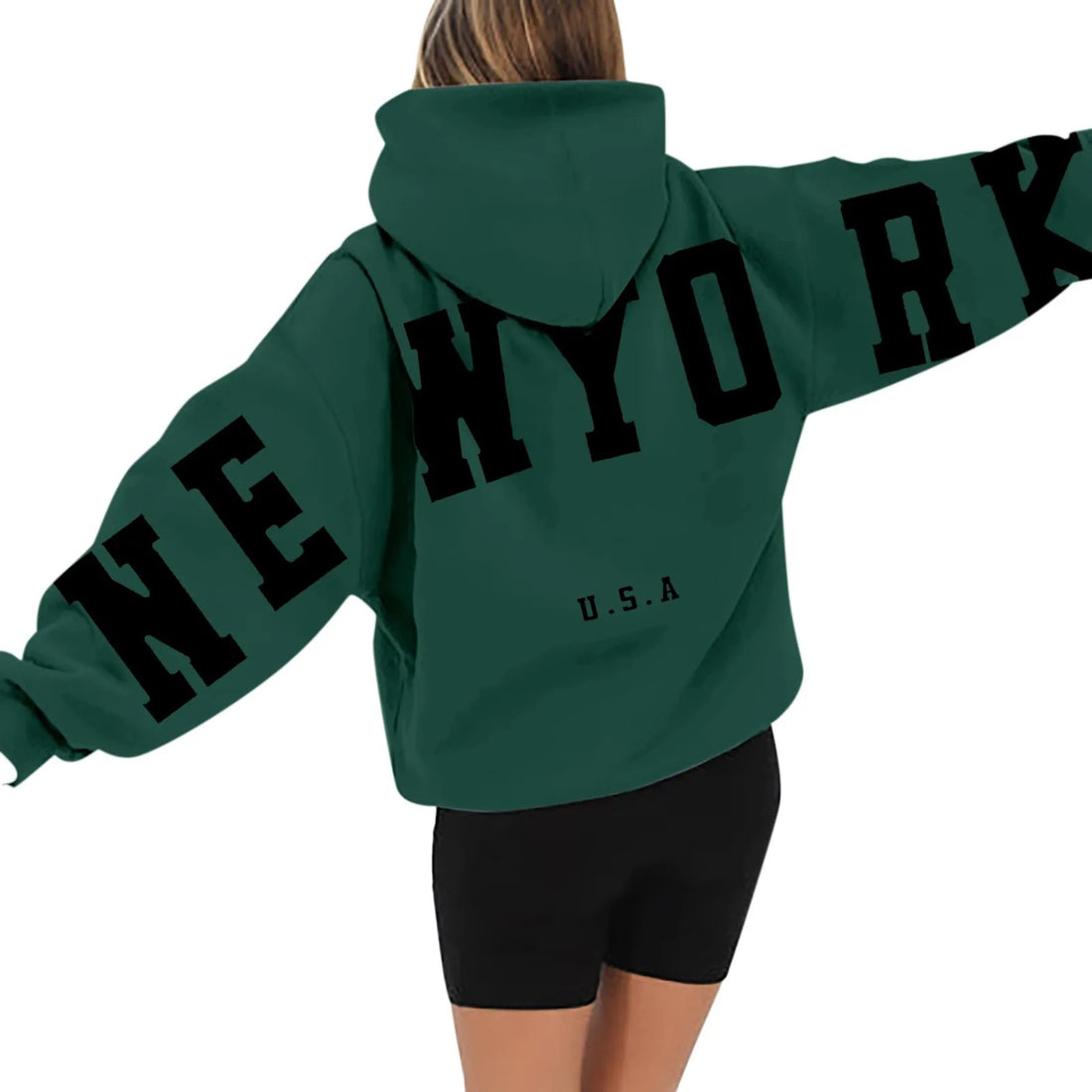 Zielona Bluza z Kapturem New York Oversize