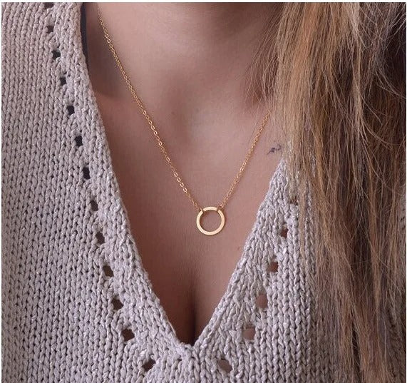 Gold Minimalist Necklace with Round Pendant