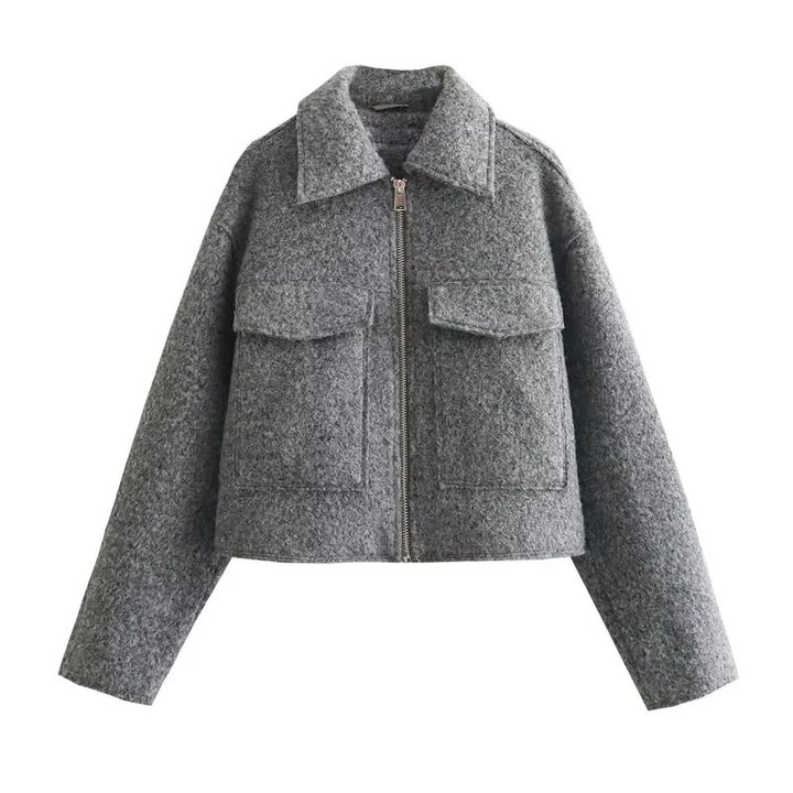 Description of the Grey Tweed Zip Crop Jacket