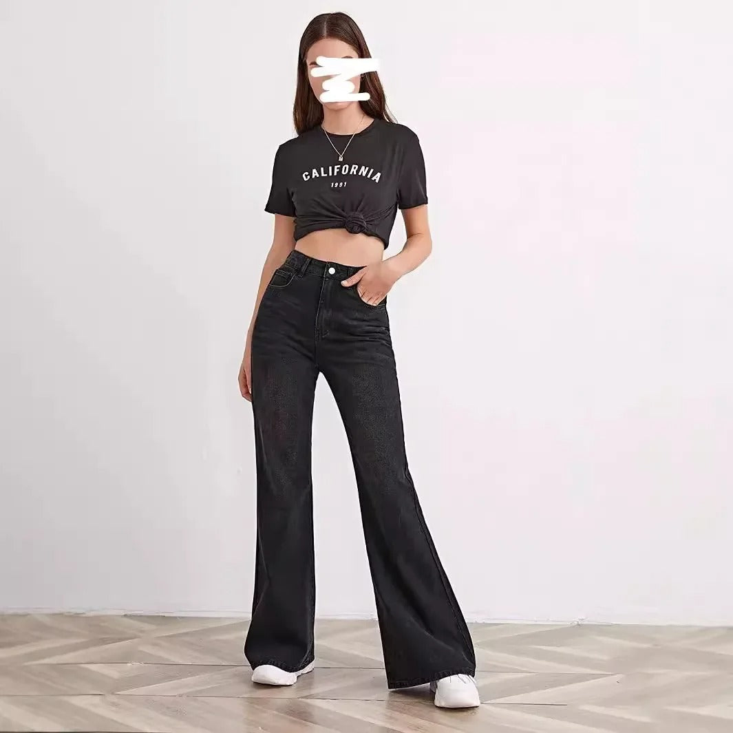 Black High Waist Straight Leg Loose Jeans