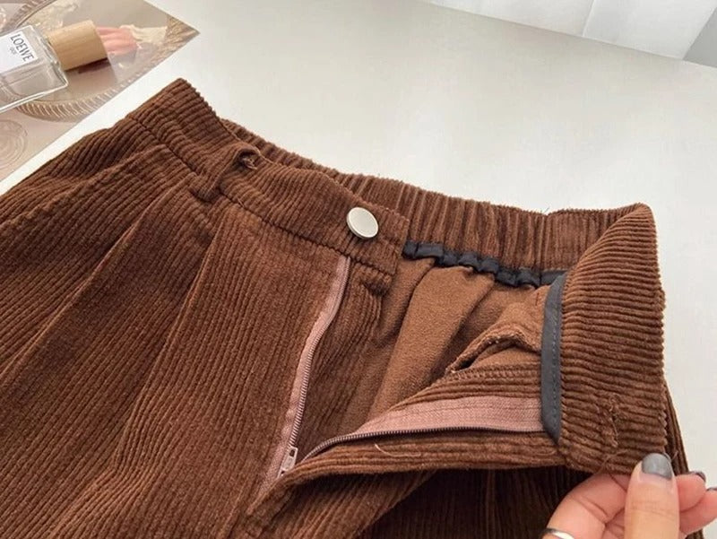 Brown Retro High Waist Corduroy Trousers