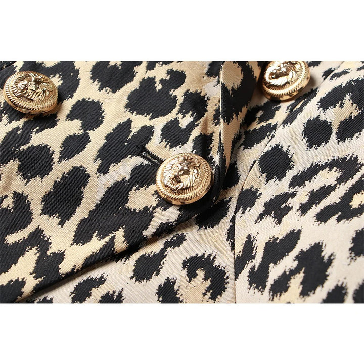 Wielokolorowy Leopard Dwurzędowy Blazer