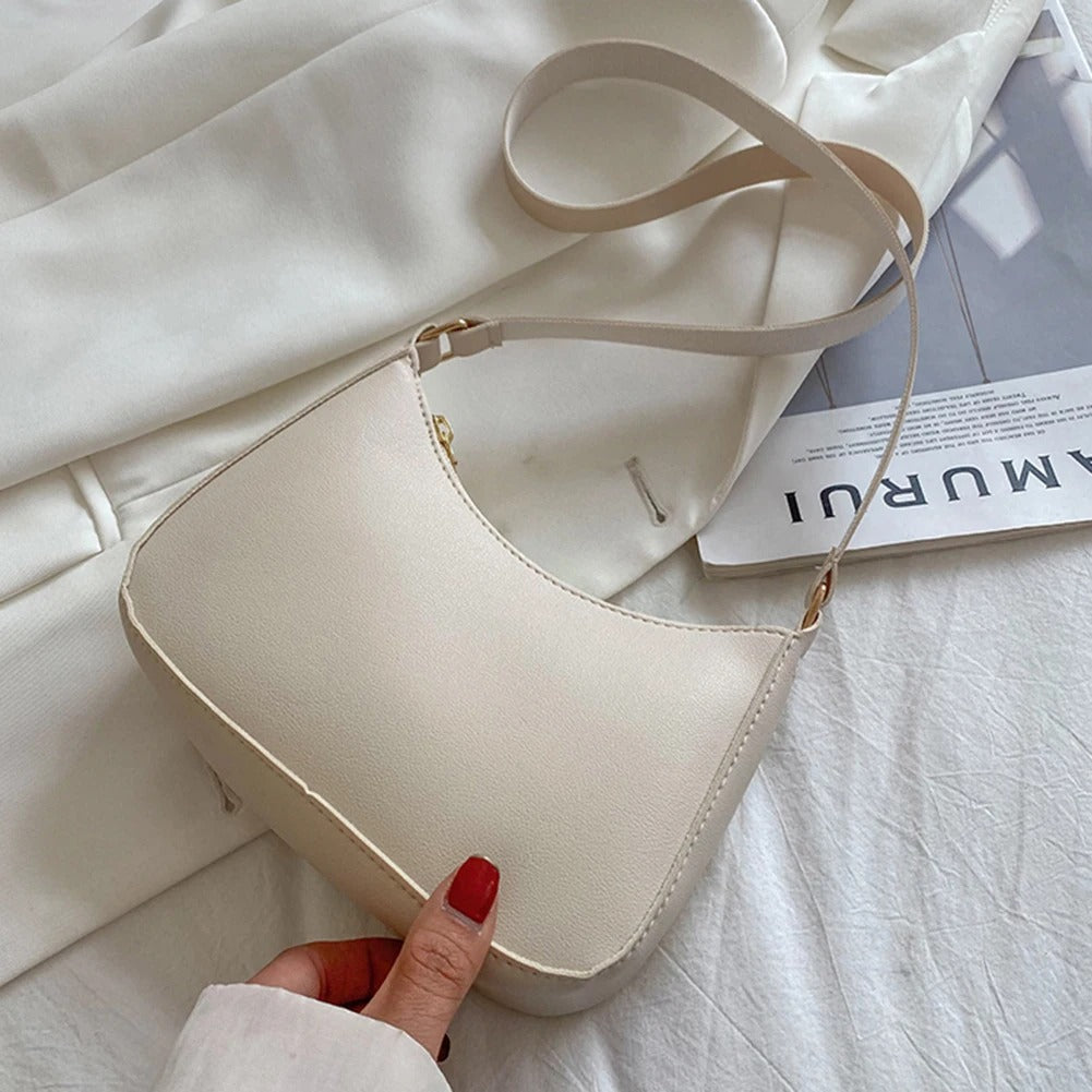 Retro PU Leather Shoulder Bag White