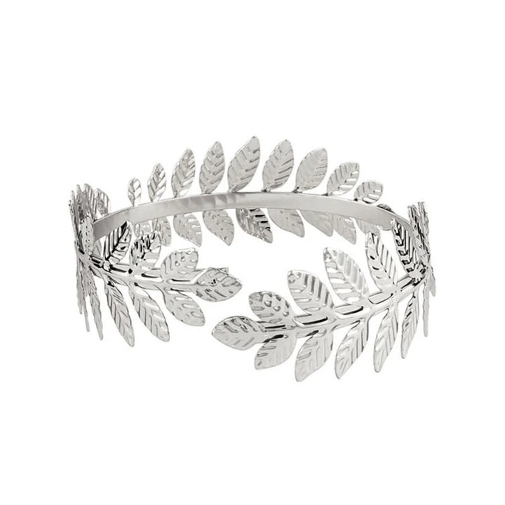 Silver Cuff Bracelet with Leaf Motif