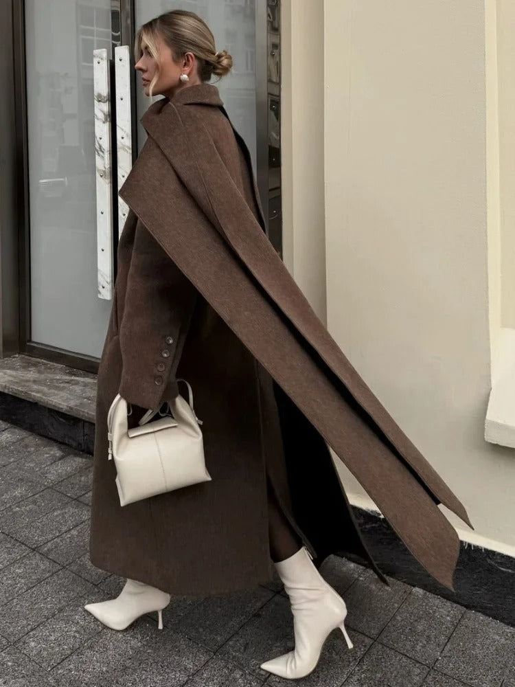 Coffee Wool Coat with Scarf