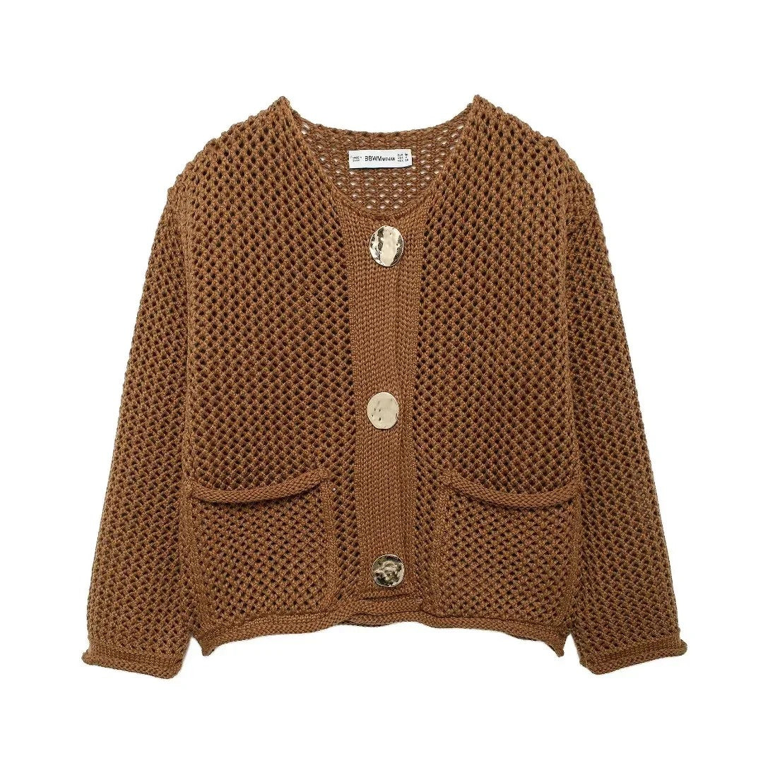 Brown Knitted Cardigan With Buttons