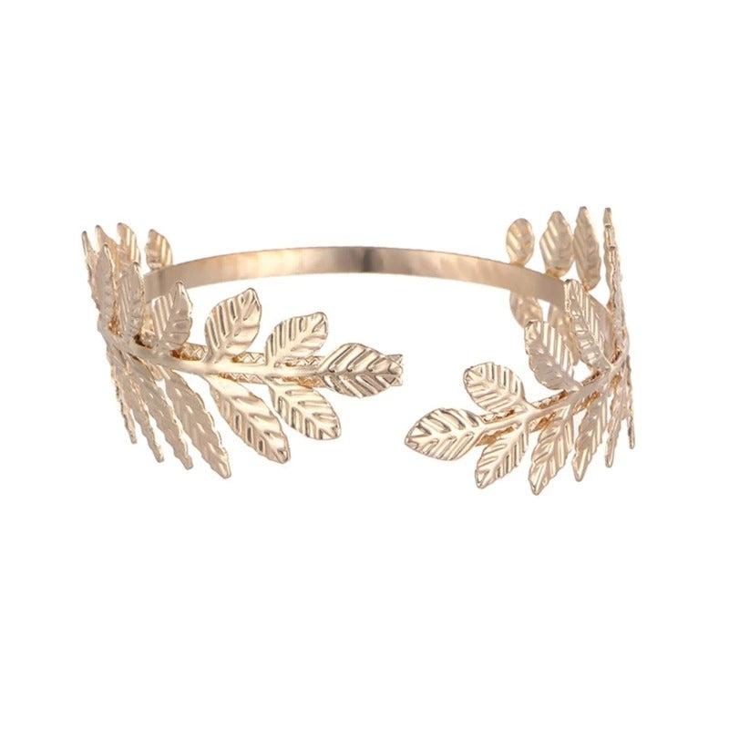 Gold Cuff Bracelet with Leaf Motif