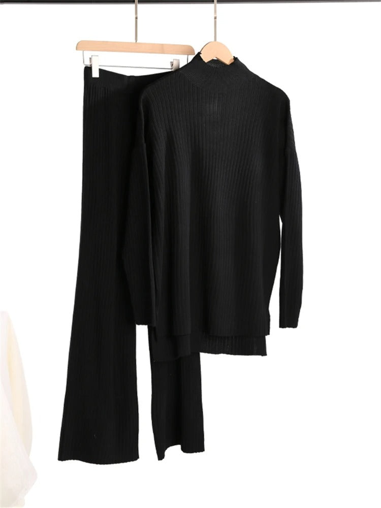 Black Knitted Turtleneck Set