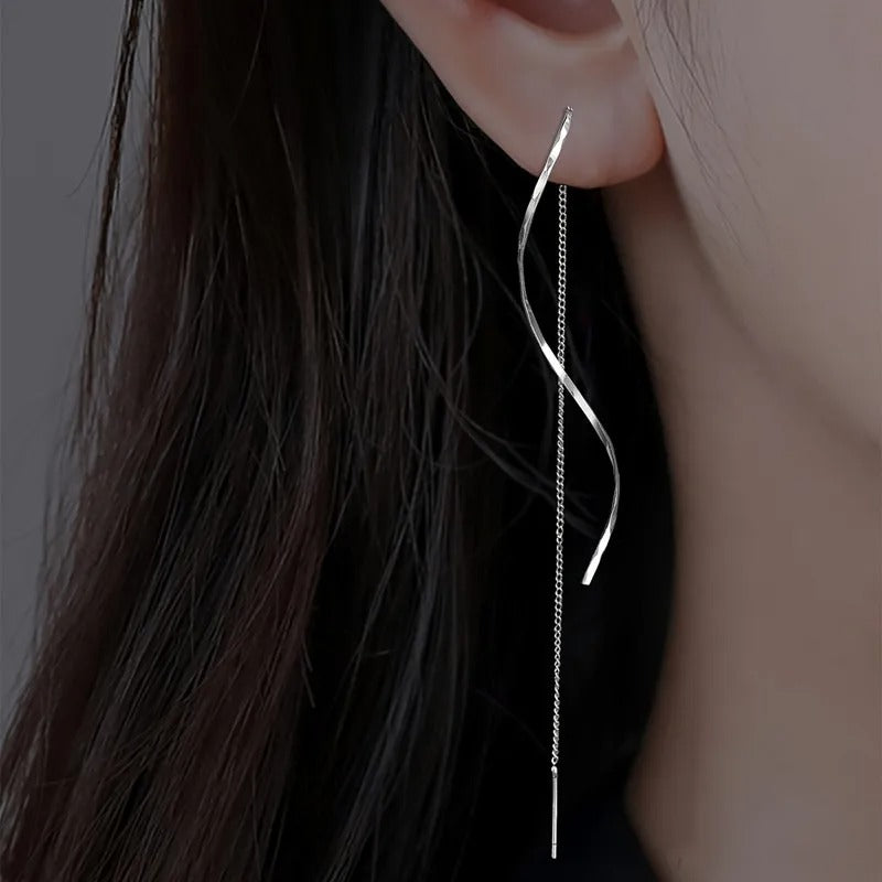 Silver Long Earrings with Fringes