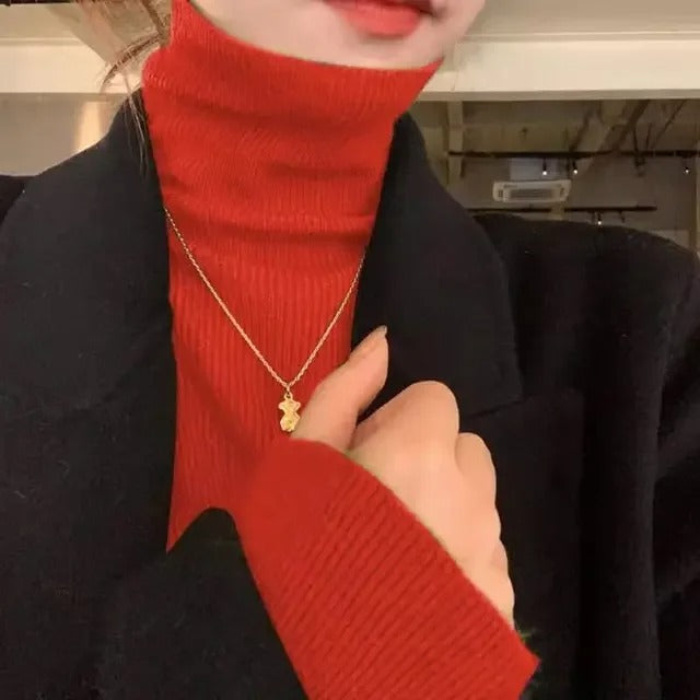 Turtleneck Sweater Red Soft Fall Winter