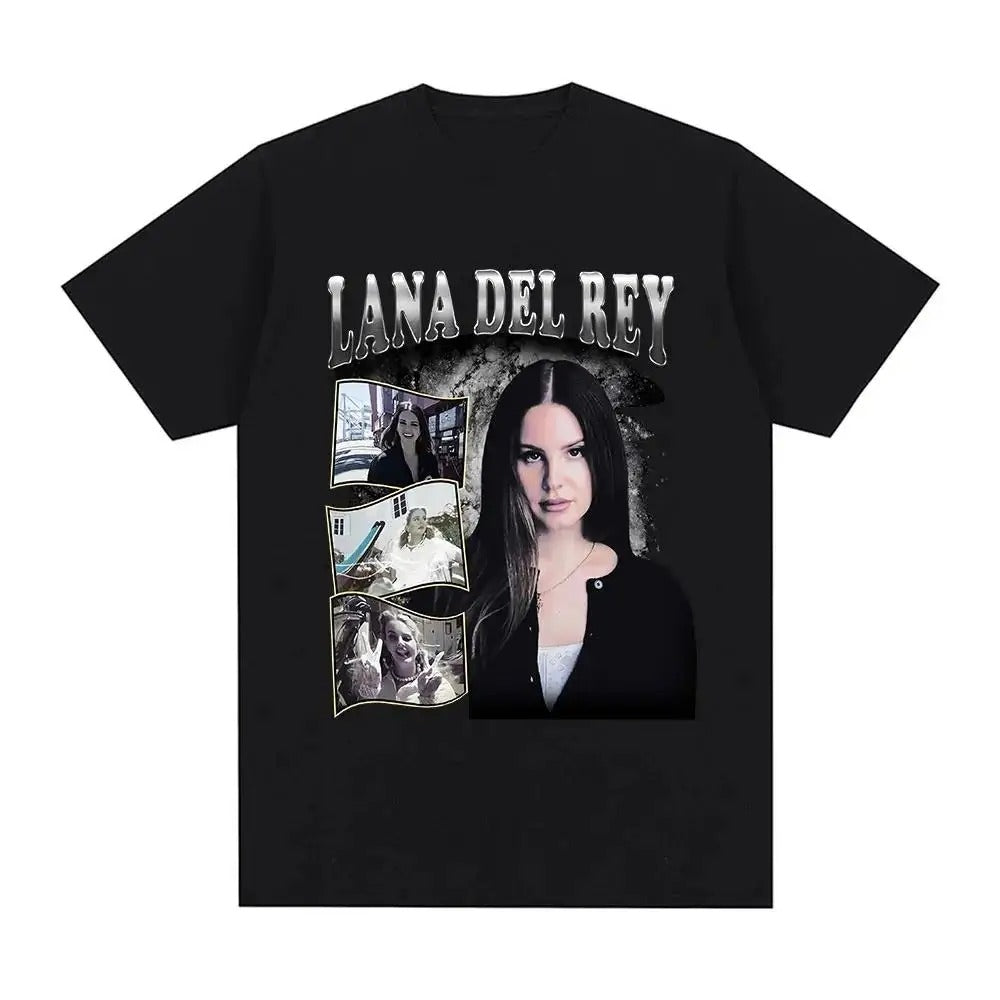 Czarny T-Shirt z Nadrukiem Lana Del Rey - Fotografie Artystki