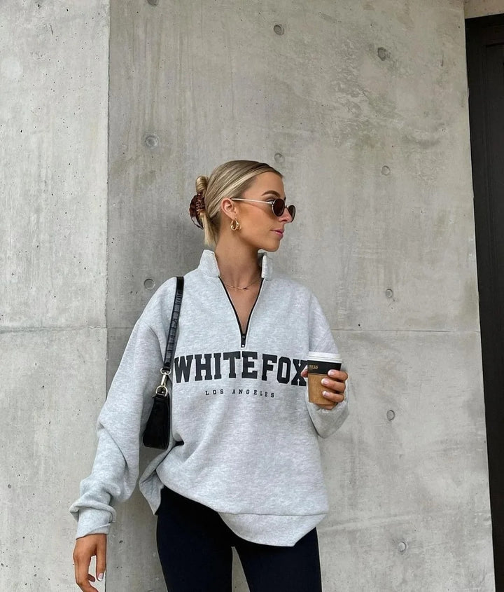 Light Gray Casual Zipper Half Collar Sweatshirt