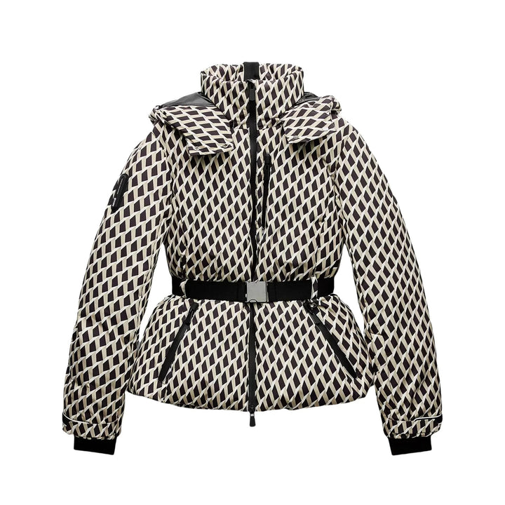 Checkered Down Jacket with Belt and Hood