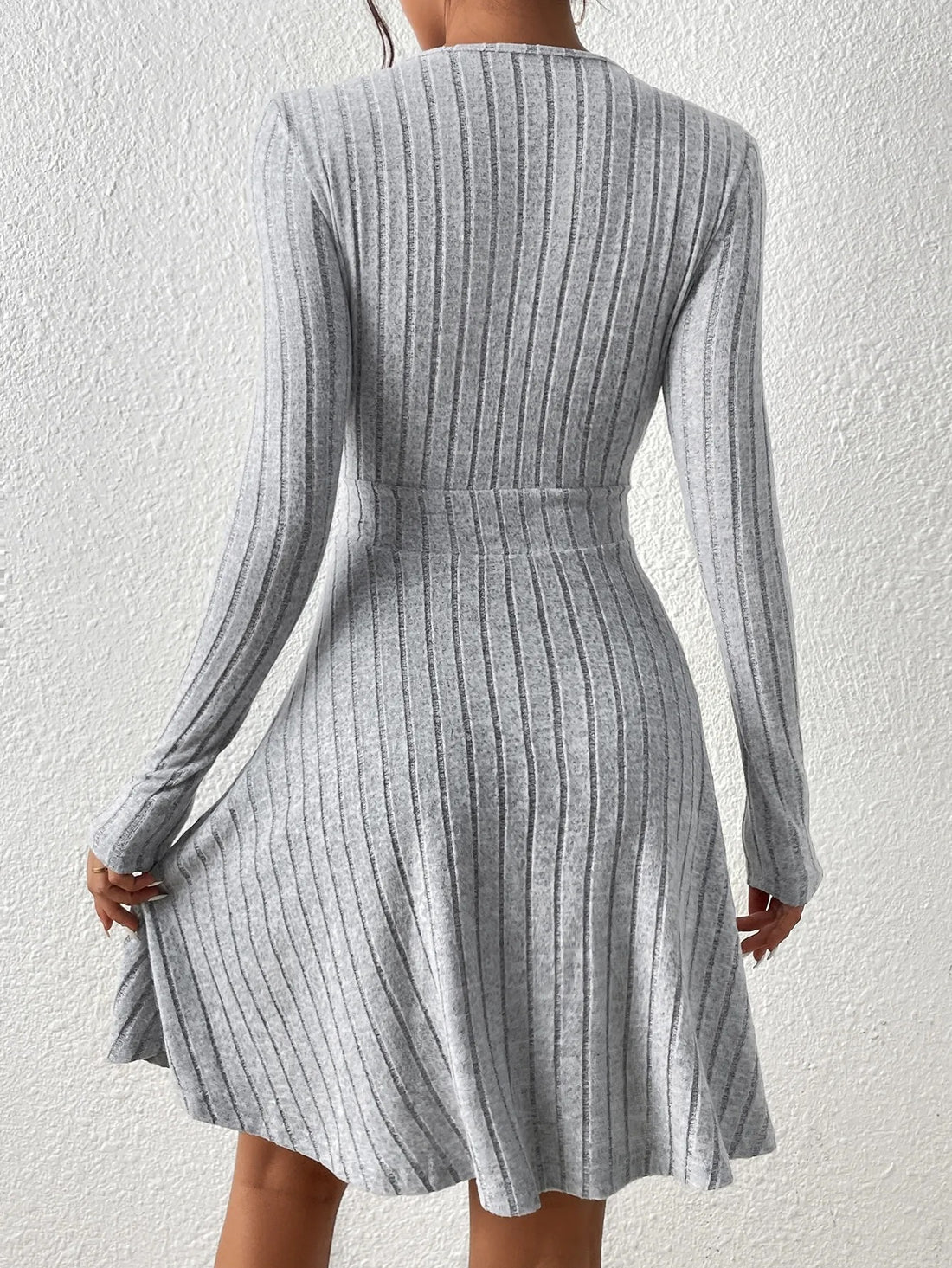 Gray V-Neck Knit Dress