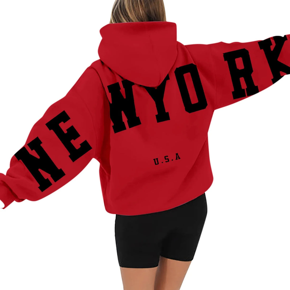 Czerwona Bluza z Kapturem New York Oversize