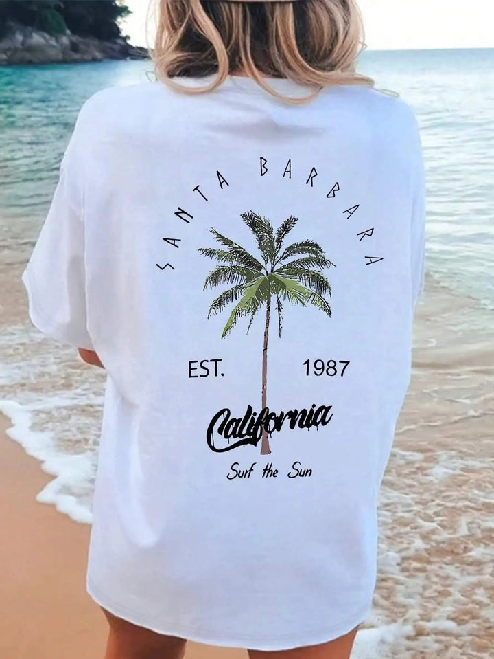 White Cotton T-shirt with Palm Print