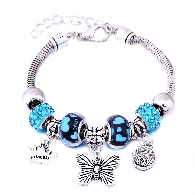 Glamour Bracelet with Charms and Blue Beads