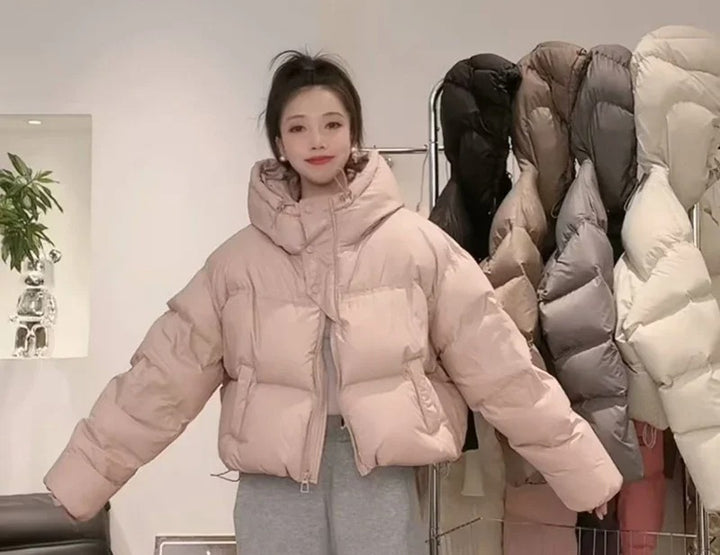 Pink Short Down Jacket with Hood