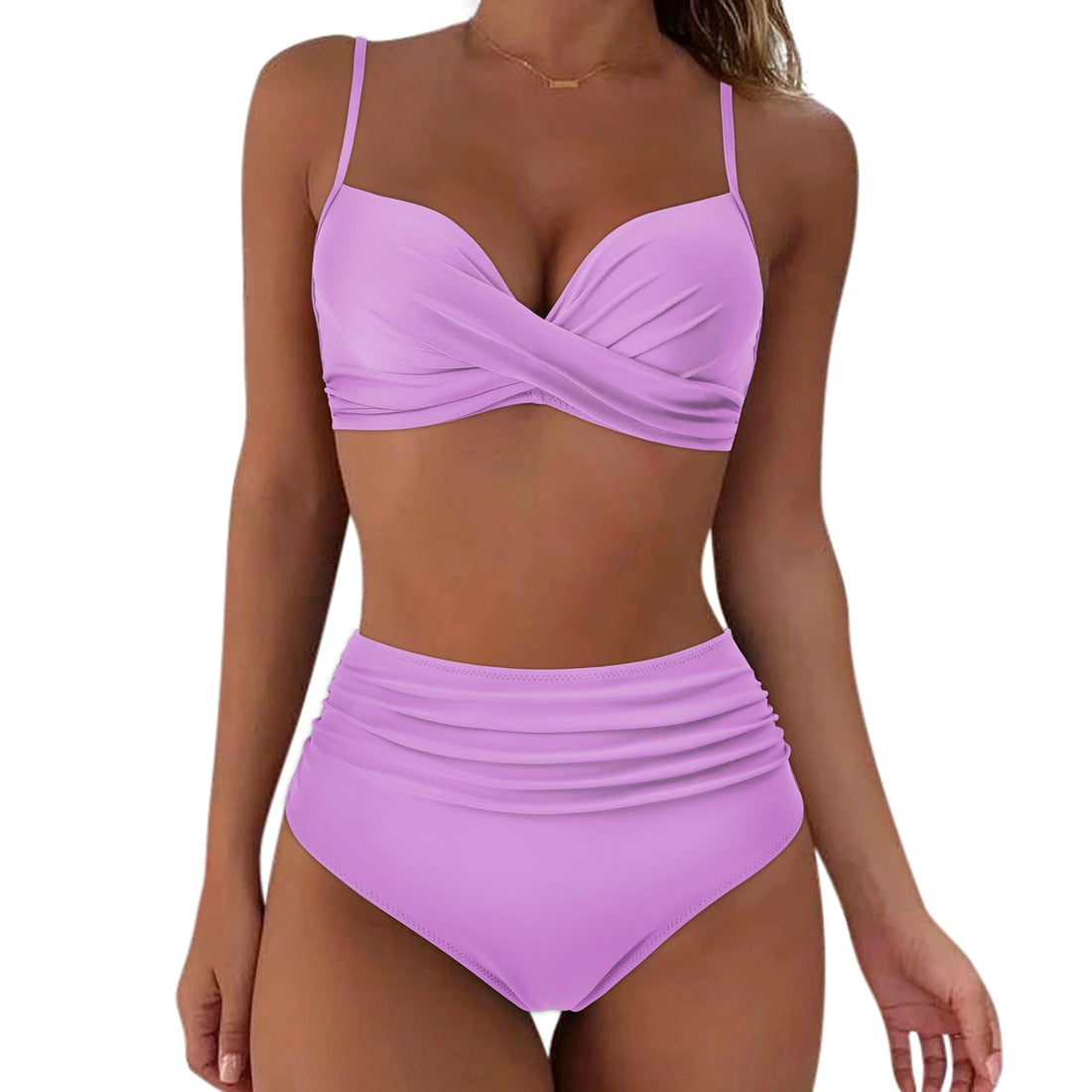 Liliowe Bikini Push-Up z Wysokim Stanem