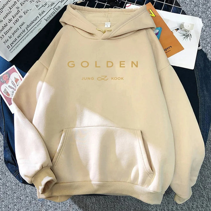 Beżowa bluza z kapturem Jungkook GOLDEN