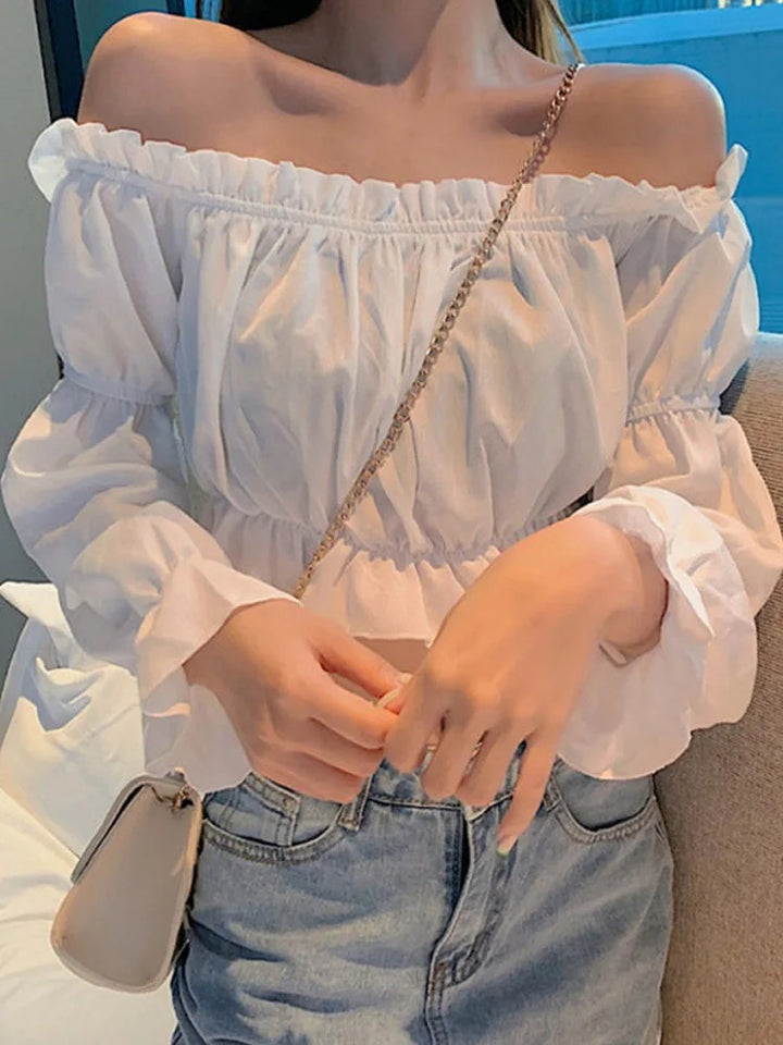 White Puff Sleeve Crop Top