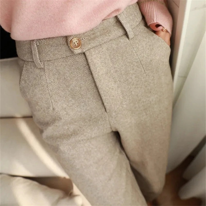 Cream White Wool High Waist Harem Pants