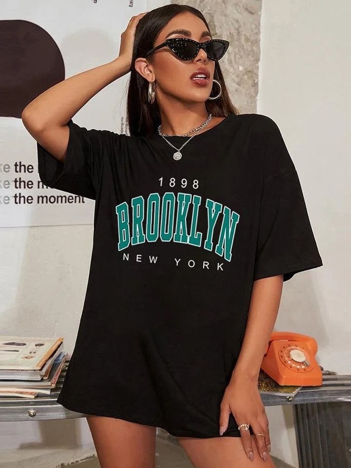 Black Brooklyn York Printed T-shirt with Drop Sleeves Green