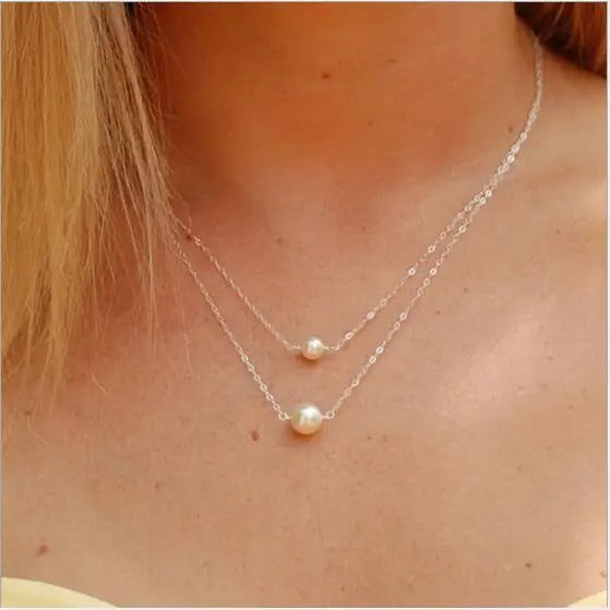 Silver Double Pearl Necklace Classic Elegance