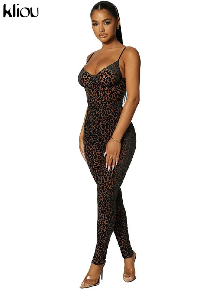 Brown Leopard Mesh Jumpsuit