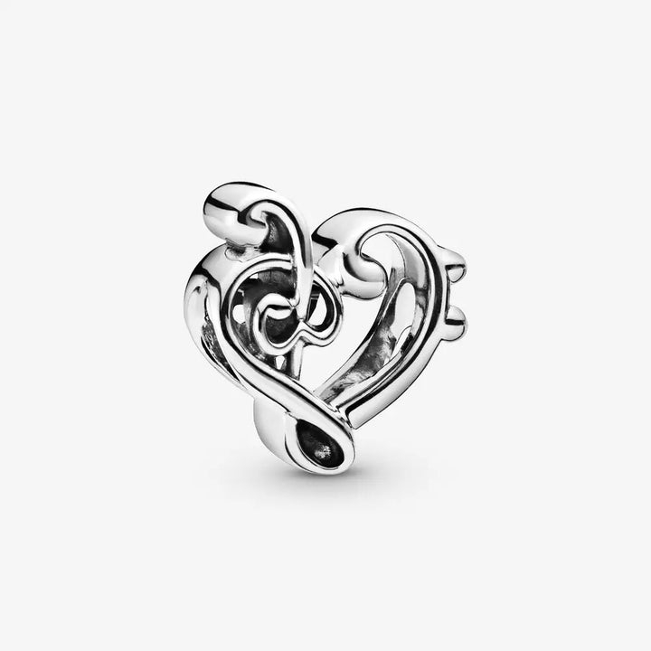 Silver Charm Pendant Openwork Heart with Treble Clef