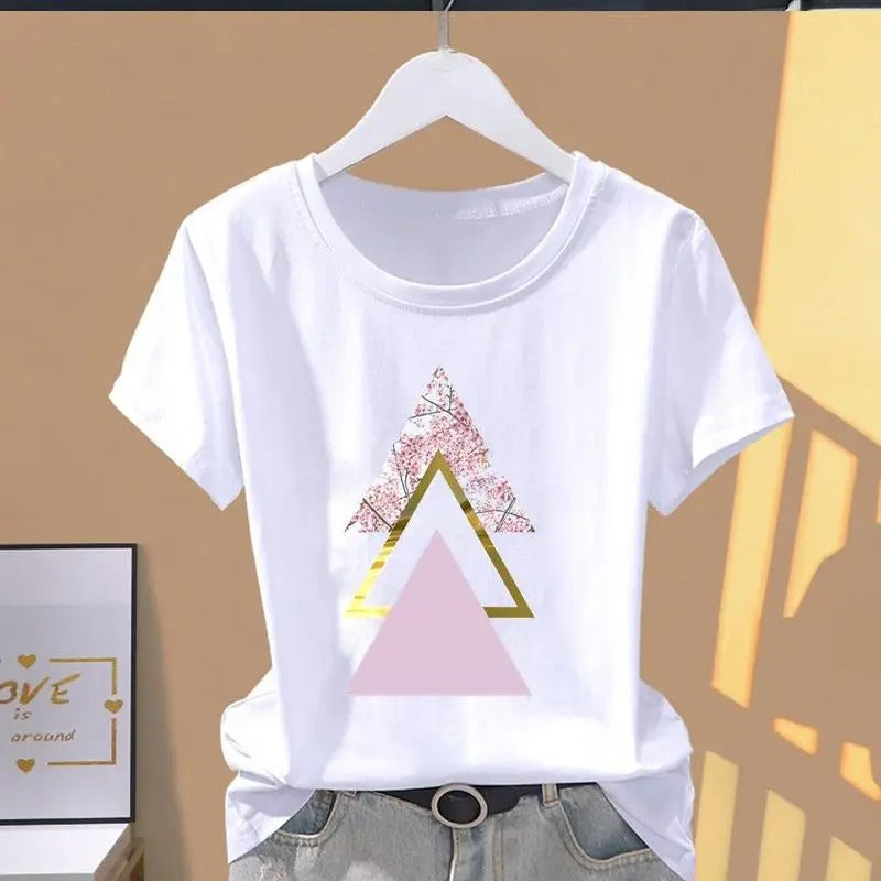 White T-shirt with Geometric Print