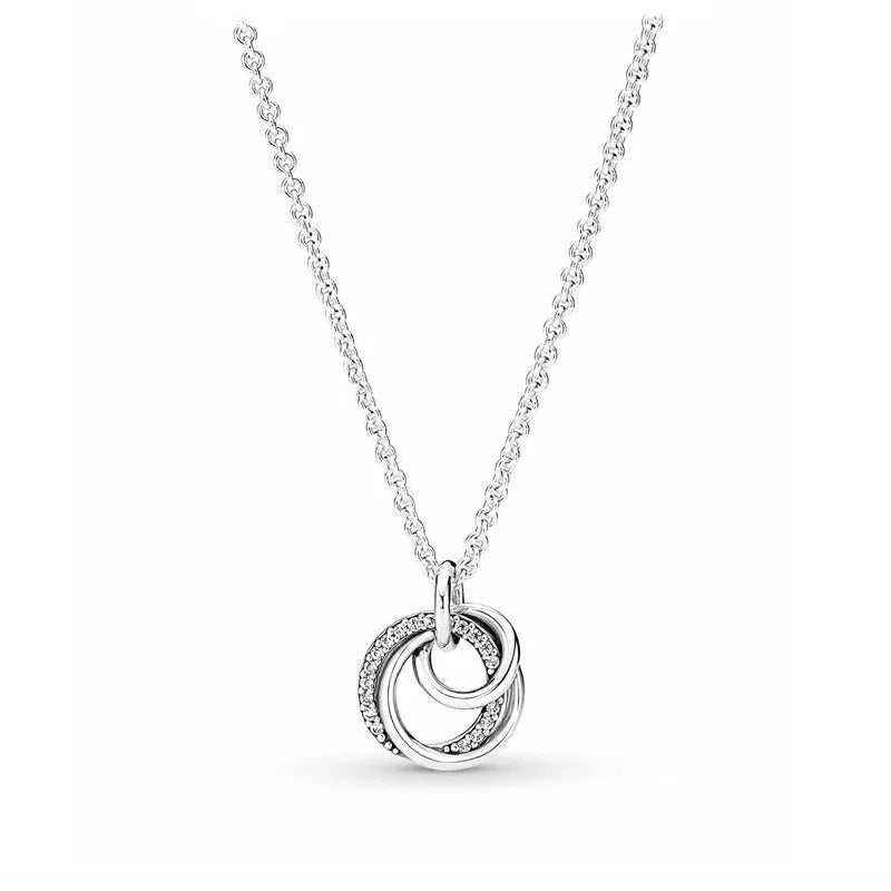 Silver Necklace with Three Circles of Zircons