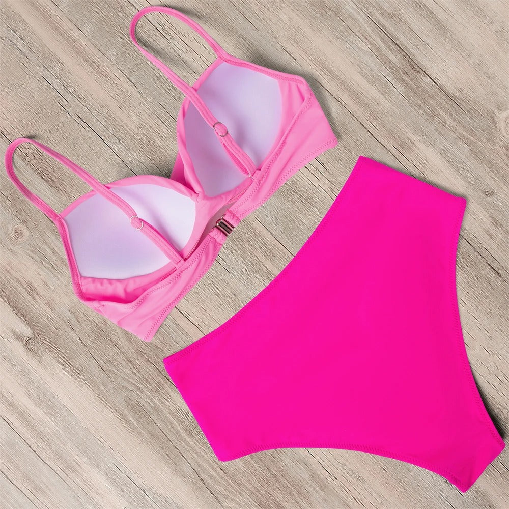 Light Pink-Pink High Waist Push-Up Bikini