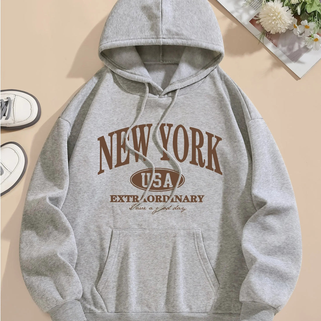 Gray hoodie with New York print