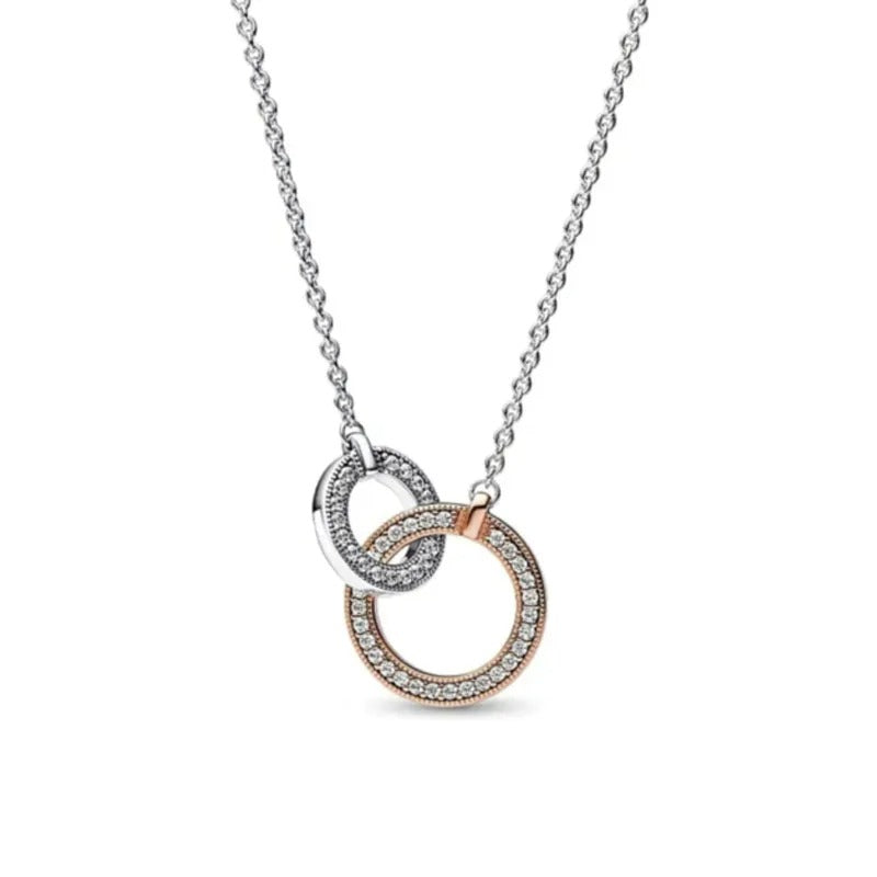 Gold Necklace with Two Zircon Rings