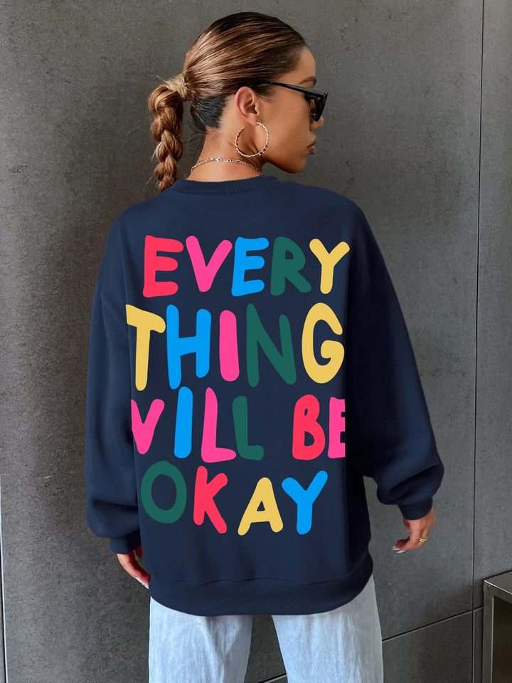 Ciemnoniebieska Bluza Oversize Everything Will Be Okay