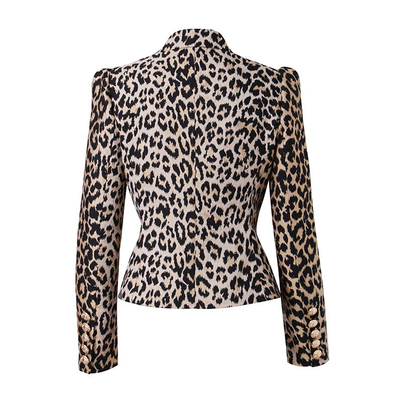 Wielokolorowy Leopard Dwurzędowy Blazer